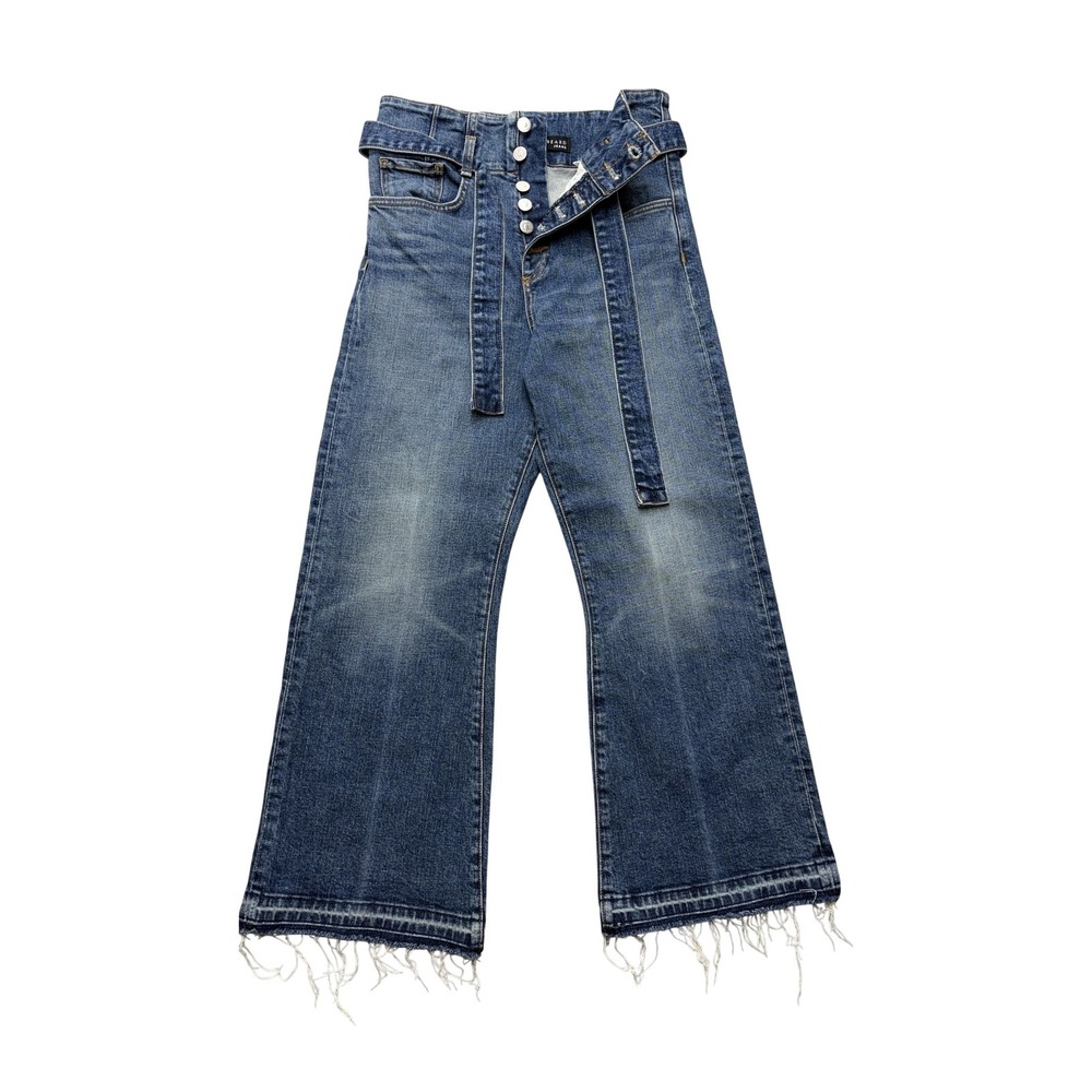 Veronica Beard Jeans Womens 28x24 Blue High Rise Belted Wide Leg Raw Hem Crop